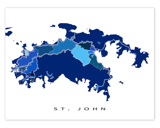 St John USVI map print in a blue shapes design by Maps As Art.