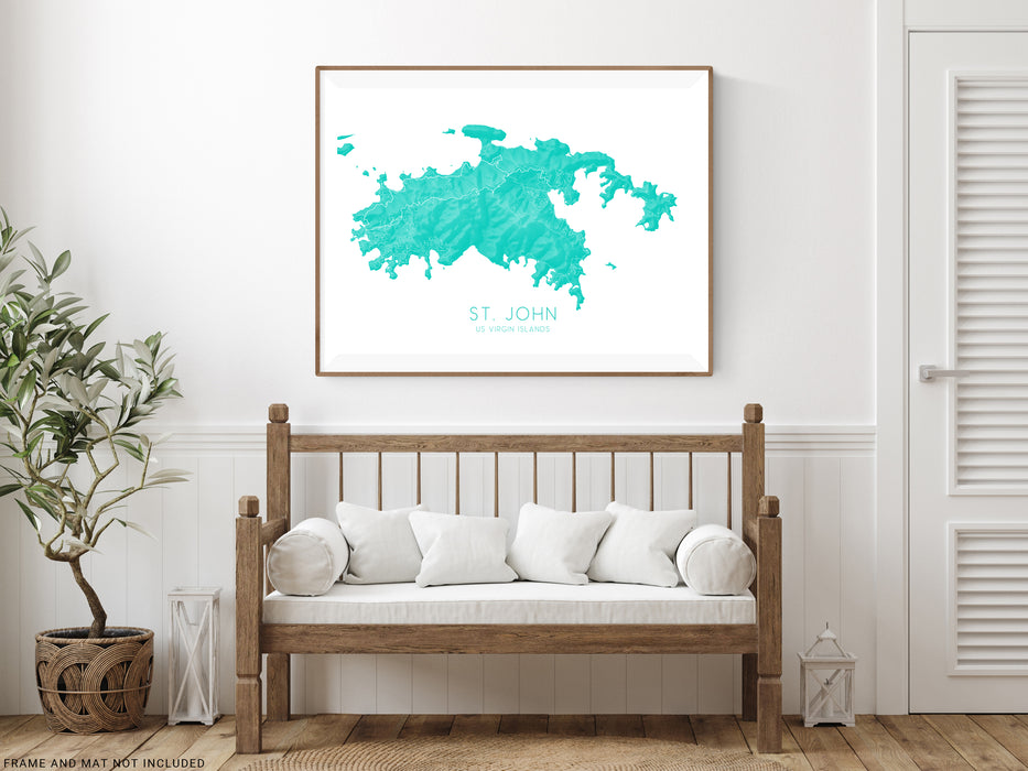 St. John US Virgin Islands map print in Turquoise by Maps As Art.