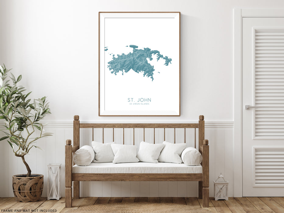 St. John US Virgin Islands map print in Turquoise by Maps As Art.