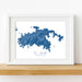Framed map print of St. John, US Virgin Islands on a white wall.