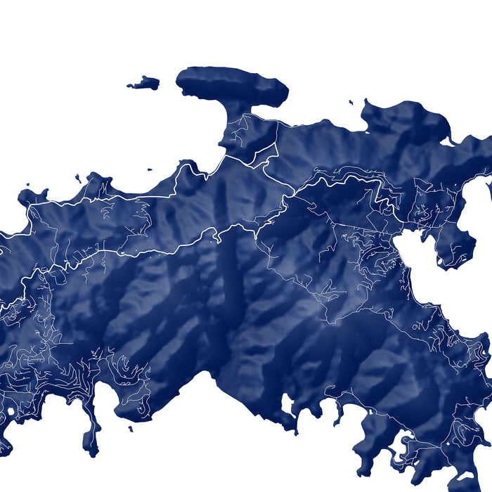 Topographic map of a region with blue color gradient on a white background