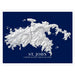 Topographic map of St. John, United States Virgin Islands on a blue background