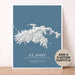 Map of St. John, U.S. Virgin Islands on a blue background with customizable text.