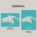 Two maps of St. John, U.S. Virgin Islands, on a gray background with 'Tropical' text above.