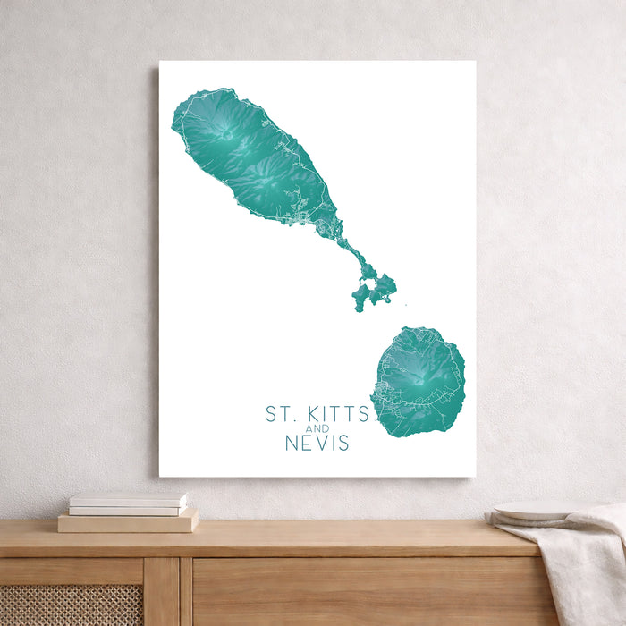 Map of St. Kitts and Nevis on a white background