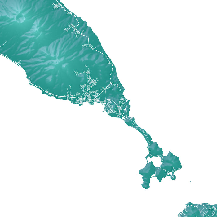 Topographic map of a coastal region with green color scheme