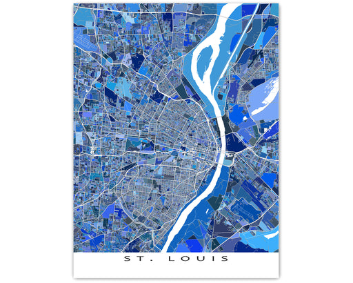 St. Louis, Missouri map art print in blue shapes designed by Maps As Art.