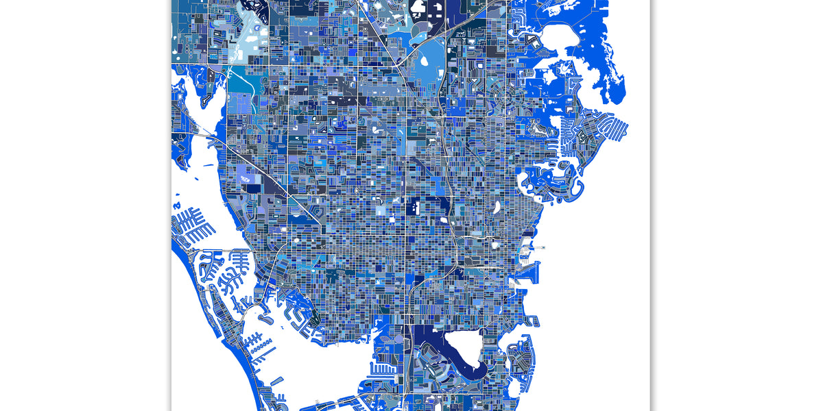 St Petersburg Map Print Poster, Blue Geometric Saint Petersburg Florid — Maps As Art