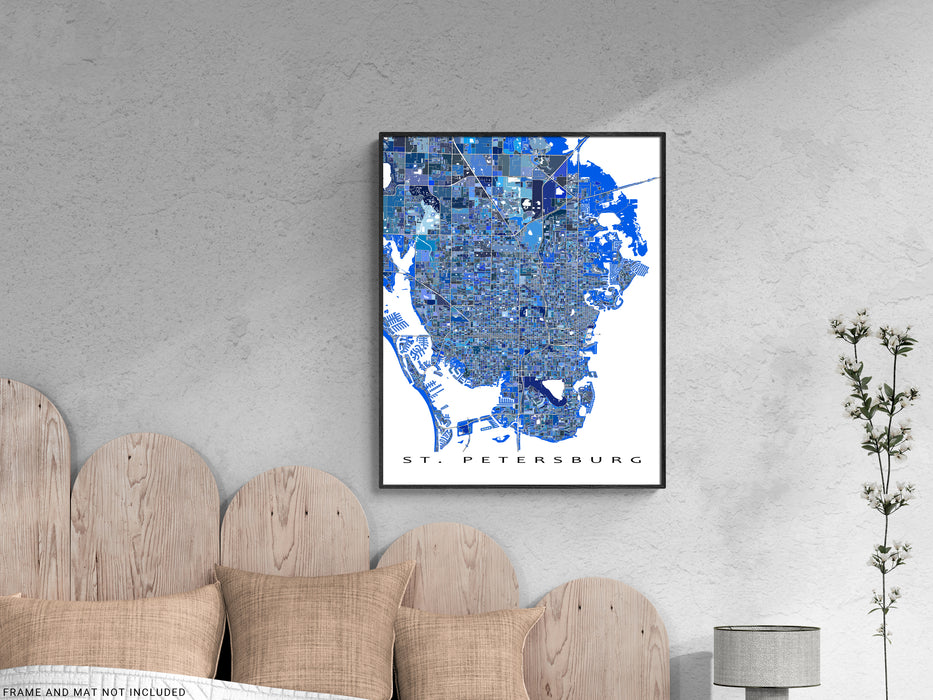 St. Petersburg, Florida map art print in blue shapes designed by Maps As Art.