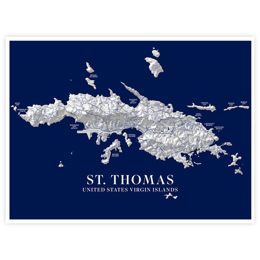 Map of St. Thomas, United States Virgin Islands on a blue background