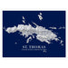 Map of St. Thomas, United States Virgin Islands on a blue background