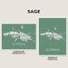 Two green maps of St. Thomas, US Virgin Islands, one landscape and one portrait, on a beige background with 'SAGE' branding.