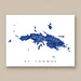 Map of St. Thomas in blue on a white background