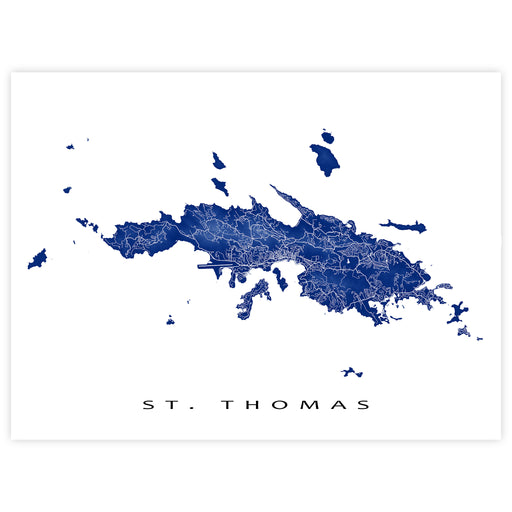 Map of St. Thomas in blue on a white background