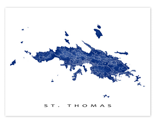 St. Thomas, USVI map print with natural landscape and main roads designed by Maps As Art.