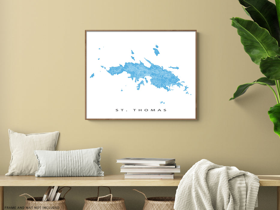 St. Thomas, USVI map print with natural landscape and main roads designed by Maps As Art.