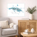 Living room with a gray sofa, wooden cabinet, and decorative items.