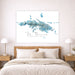 Map of St. Thomas US Virgin Islands on a wall above a bed with wooden headboard and nightstands.