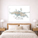 Map of St. Thomas on a wall above a bed in a bedroom setting