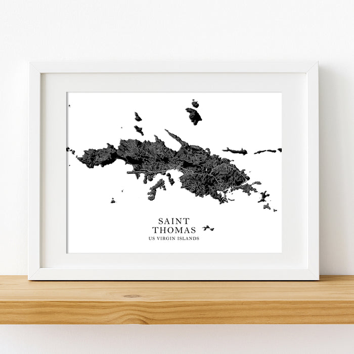 Framed map of Saint Thomas, US Virgin Islands on a white background