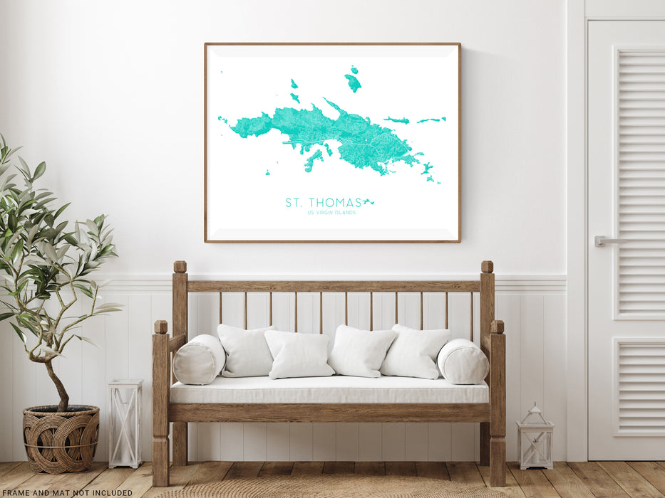 St. Thomas USVI map print in Turquoise by Maps As Art.