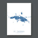 Map of St. Thomas, US Virgin Islands on a white background with blue coloring.
