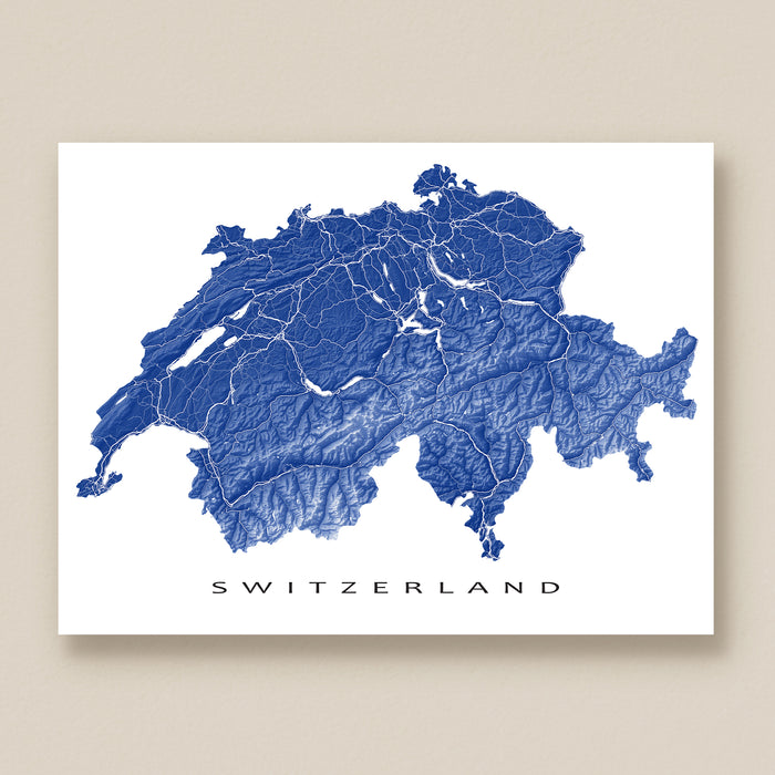 Map of Switzerland in blue on a white background