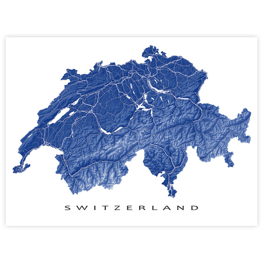 Map of Switzerland in blue on a white background