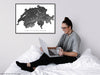 Switzerland map print with natural landscape and main roads designed by Maps As Art.
