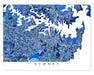 Sydney, Australia map art print in blue shapes designed by Maps As Art.