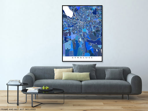 Syracuse, New York map art print in blue shapes designed by Maps As Art.