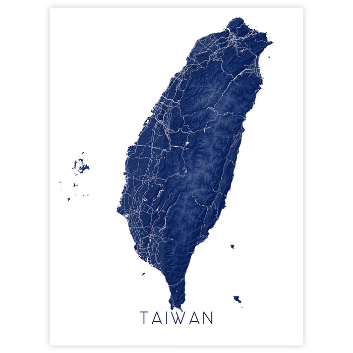 Map of Taiwan in blue on a white background
