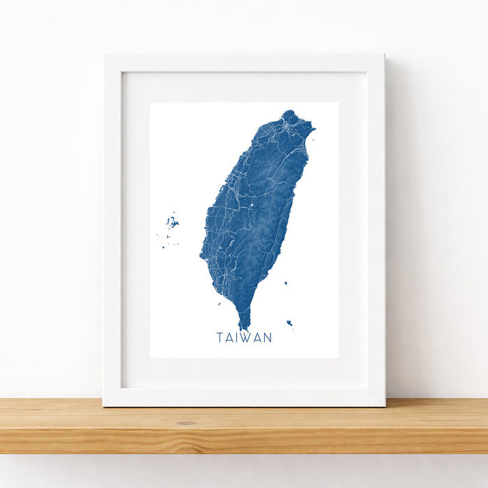 Framed map of Taiwan on a white background