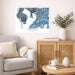 Living room with a map of Tampa Bay, Florida on the wall above a sofa and side table.