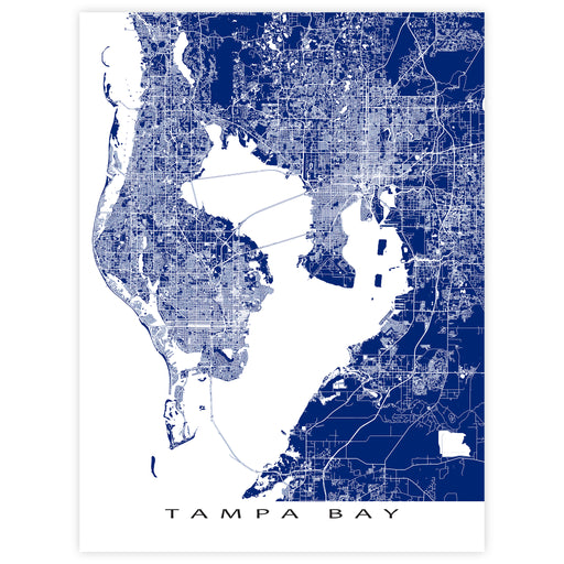 Map of Tampa Bay in blue on a white background
