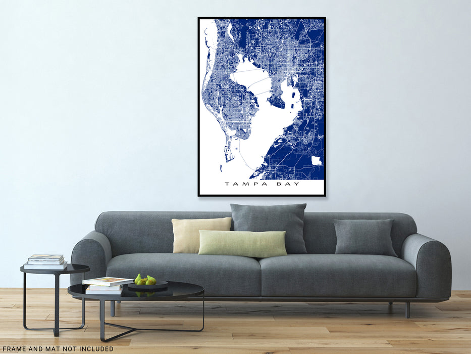 Tampa Bay, Florida map print with streets and roads designed by Maps As Art.