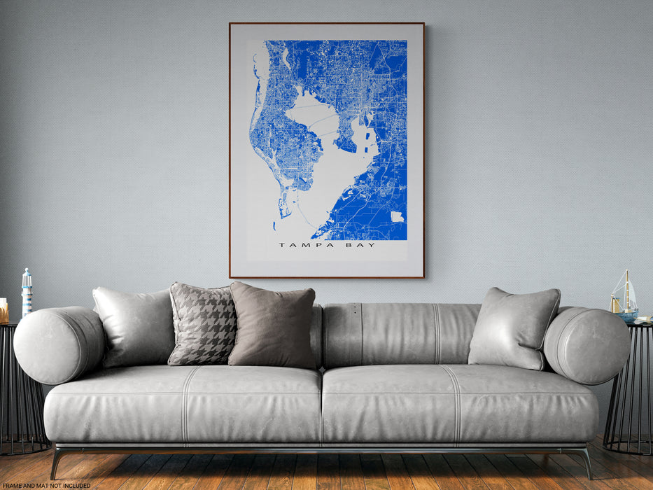 Tampa Bay, Florida map print with streets and roads designed by Maps As Art.