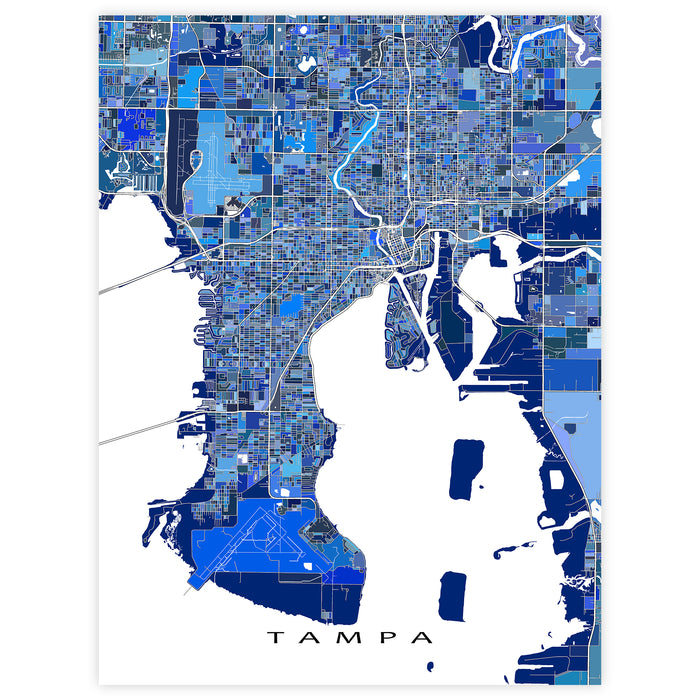 Map of Tampa with a blue color gradient on a white background