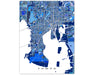Tampa, Florida map art print in blue shapes designed by Maps As Art.
