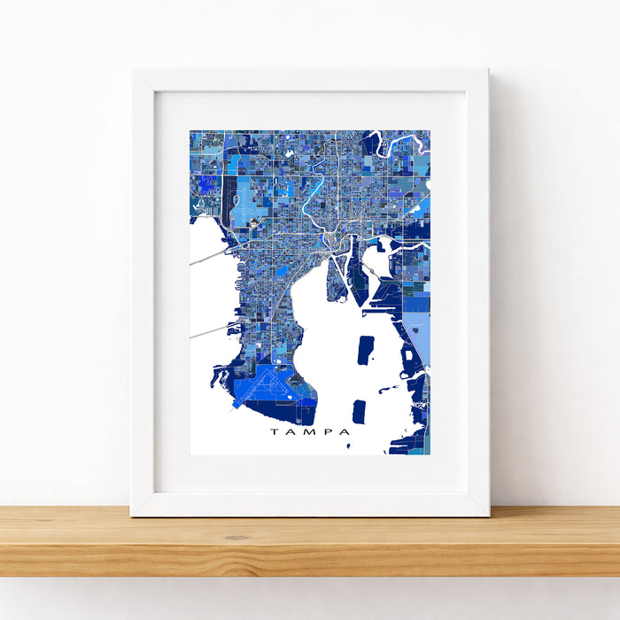Framed map of Tampa on a white wall