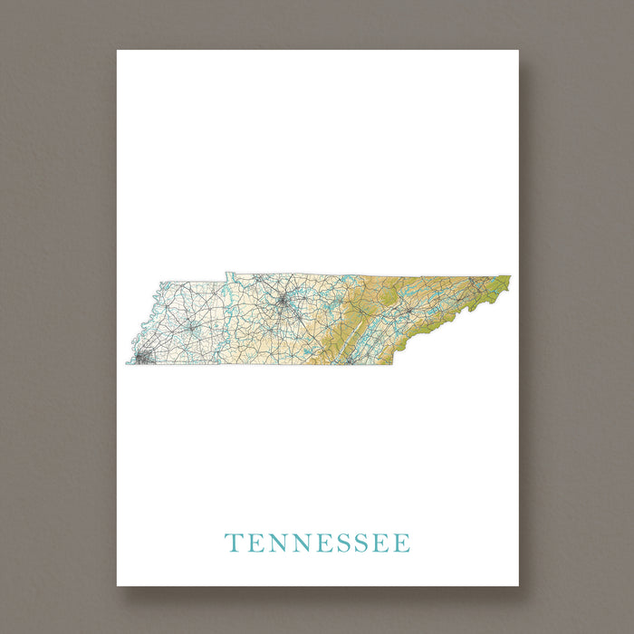Map of Tennessee on a white background with 'TENNESSEE' text.
