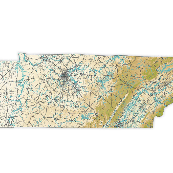 Map of a region with roads and topography on a white background