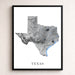 Framed map of Texas on a white wall