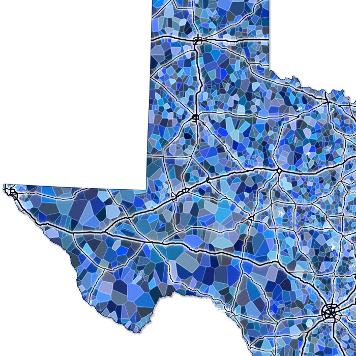 Texas Map Print: Blue Mosaic Line Art Design (Custom Subtitle)
