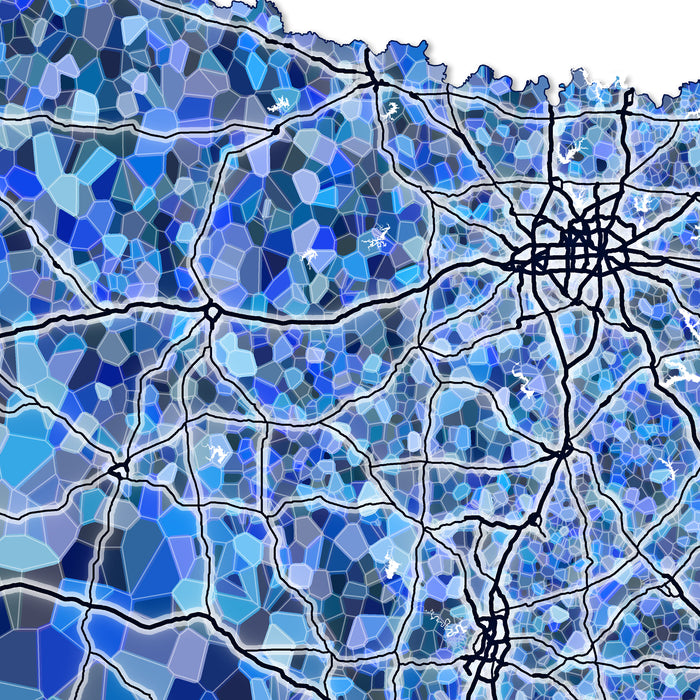 Texas Map Print: Blue Mosaic Line Art Design (Custom Subtitle)