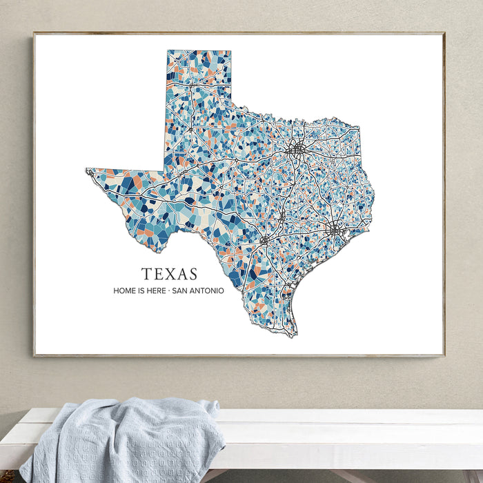 Texas State Map Print: Colorful Geometric Line Art  (Personalized Subtitle)