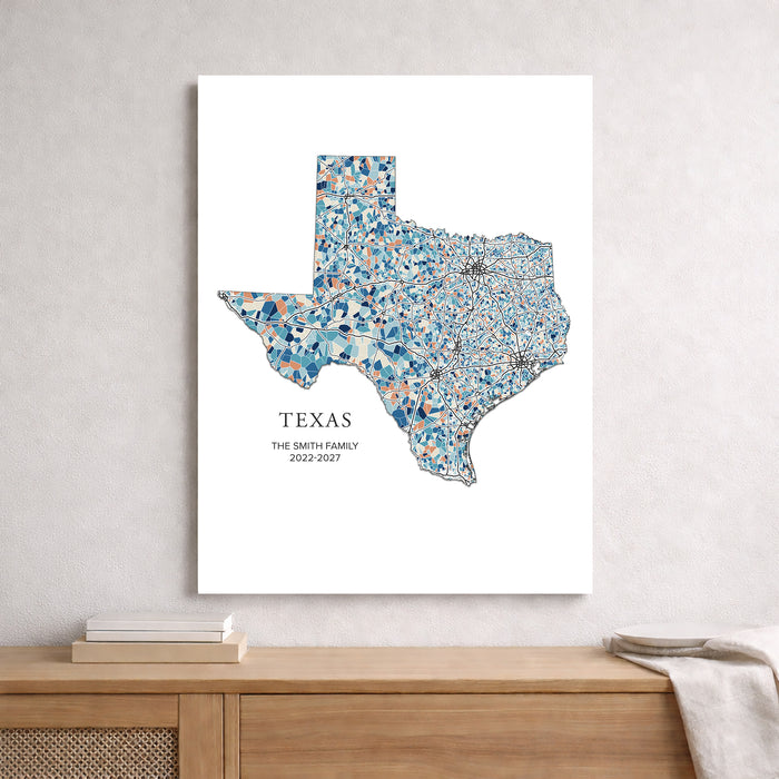 Texas State Map Print: Colorful Geometric Line Art  (Personalized Subtitle)