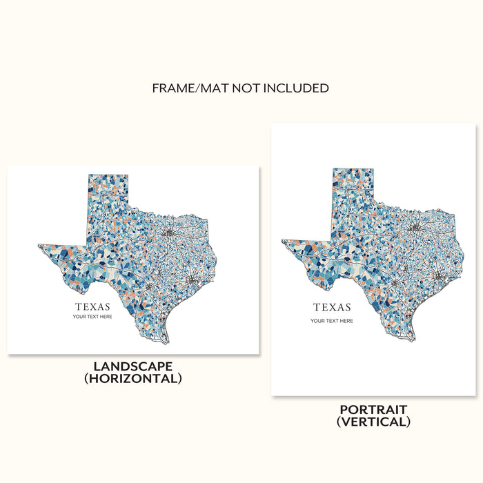 Texas State Map Print: Colorful Geometric Line Art  (Personalized Subtitle)