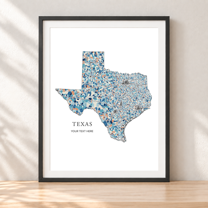 Texas State Map Print: Colorful Geometric Line Art  (Personalized Subtitle)