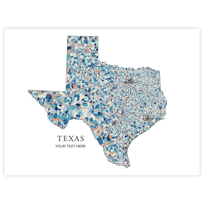 Texas State Map Print: Colorful Geometric Line Art  (Personalized Subtitle)